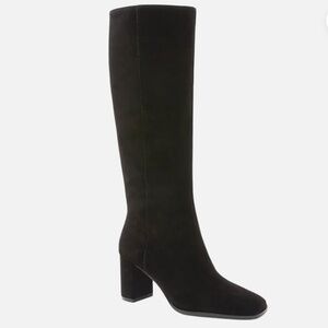 ANN TAYLOR BLACK BLOCK HEEL SQUARE TOE SUEDE TALL BOOTS SIZE 9